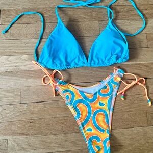 Blue‎ and Orange Retro Bikini Set